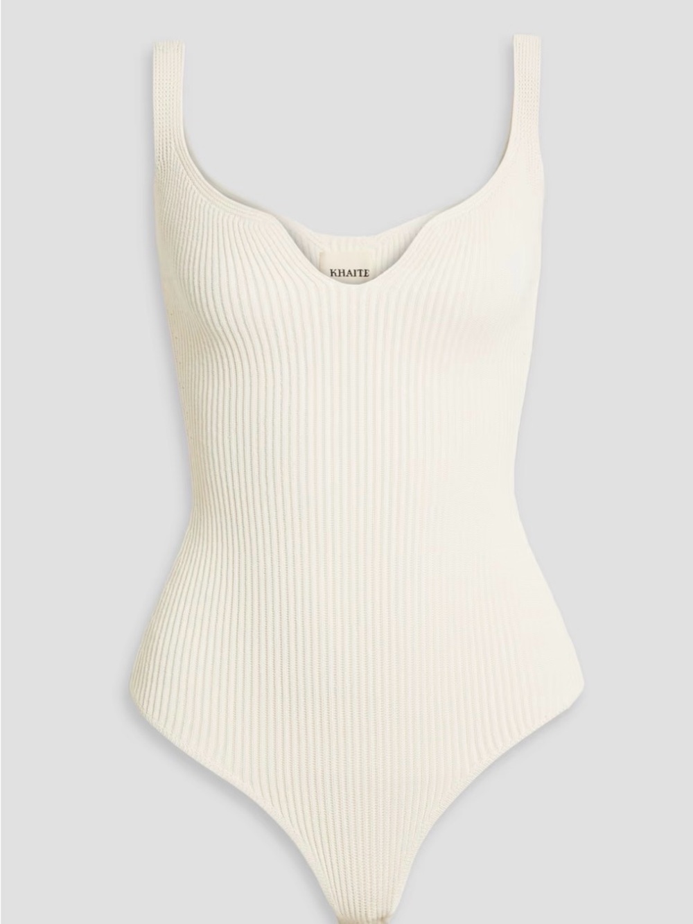 KHAITE Cream Ribbed Scoop-Neck Bodysuit Sz XS